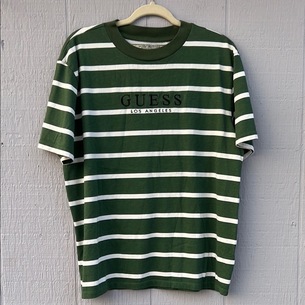 Guess Green and White Striped Short Sleeve Tee